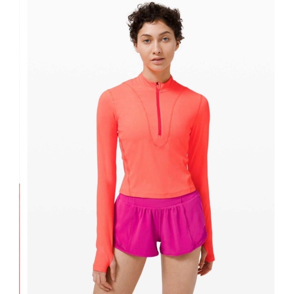 Lululemon Top Sz Small Gloss Trim Run 1/2 Zip Long Sleeve Sunset Orange Pullover